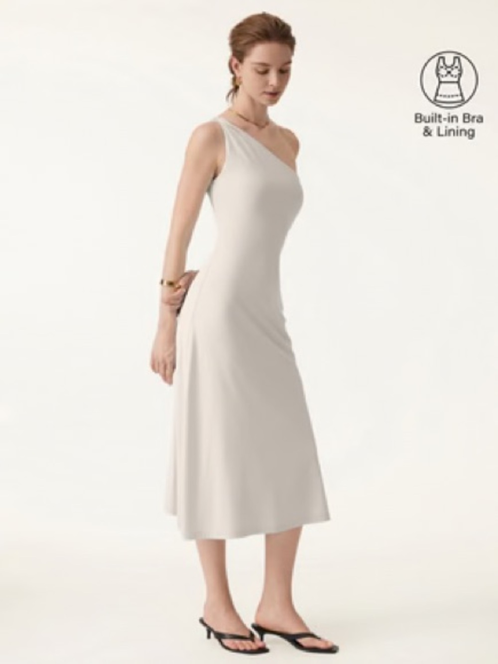 OGL One-Shoulder Cream Midi Dress